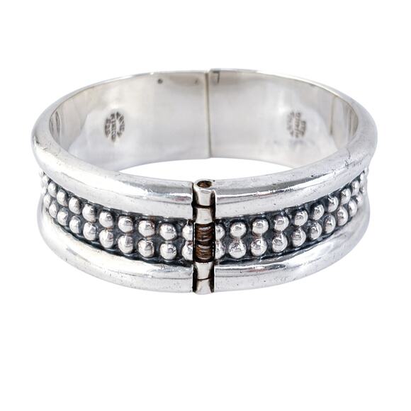 Estate Mexico Taxco TA-154 Sterling Silver 925 Beaded Clamper Bracelet 7.25” - Picture 3 of 9